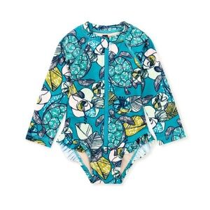 Tea Collection Rash Guard Baby Swimsuit; Turtle Floral Wax Print